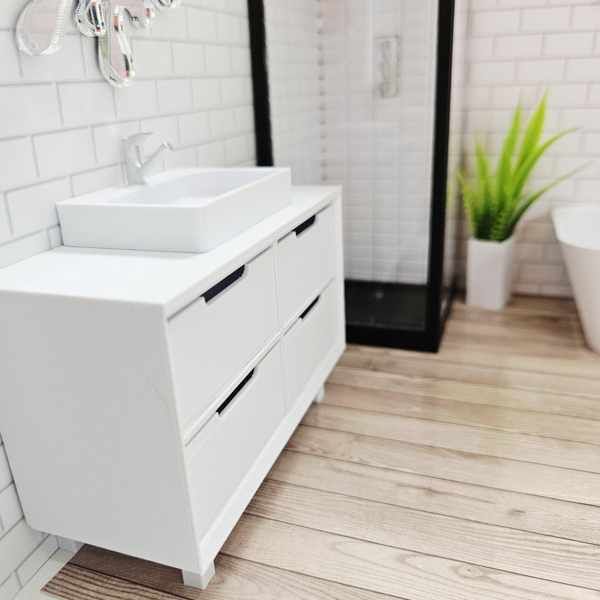 Dolls House Bathroom Vanity Includes Large thin rectangle sink, Colour Choices Available, 12th Scale Miniature