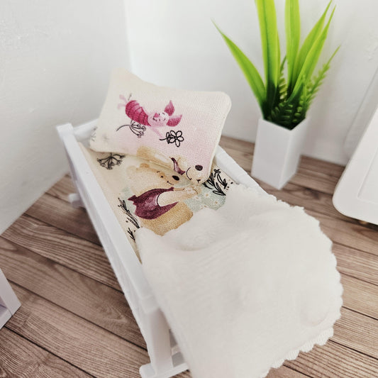 Dolls House Crib Bedding – Winnie the Pooh Design, 1:12 Scale