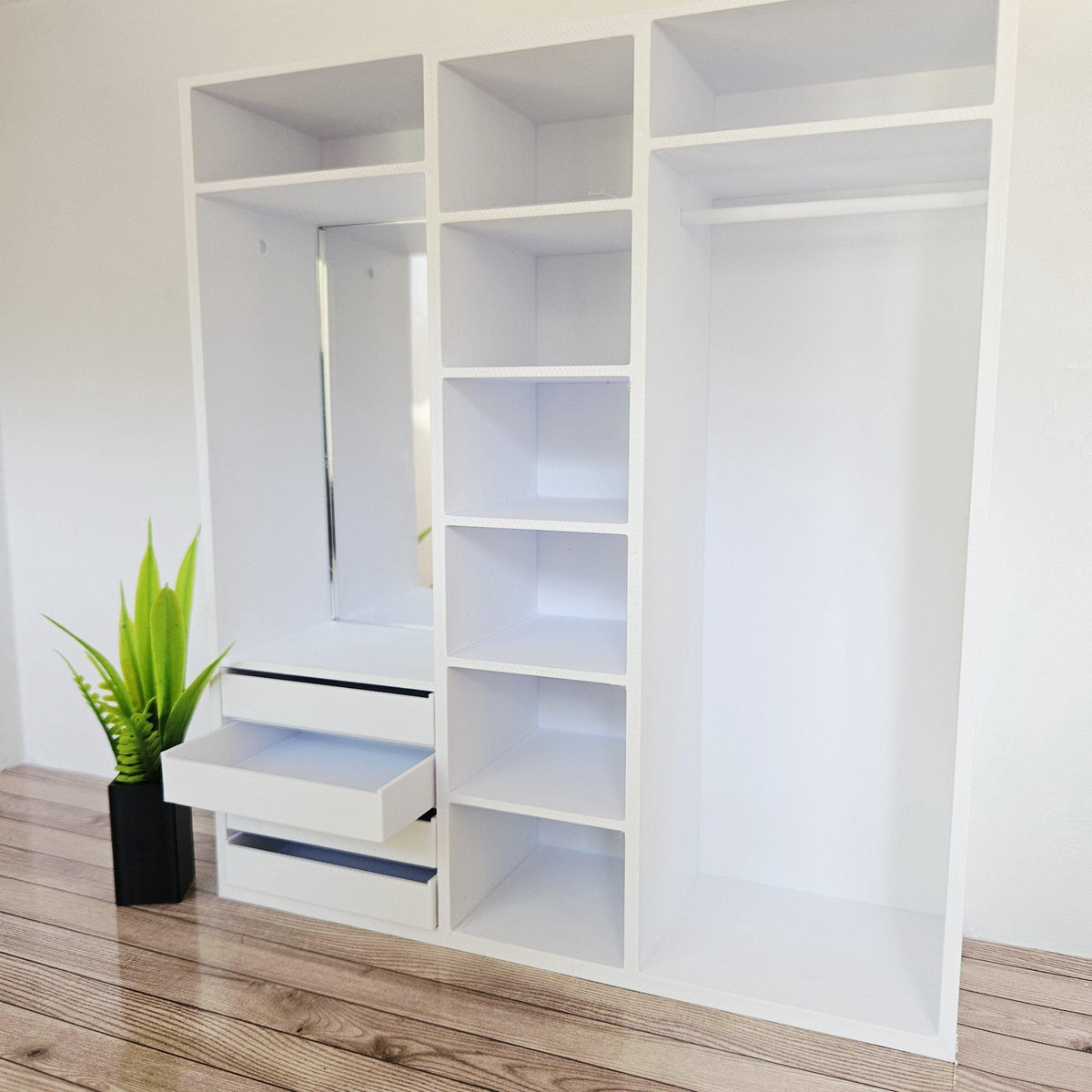 Modern Open Wardrobe with Mirror – alternate view 7 | 1:12 scale dolls house miniature