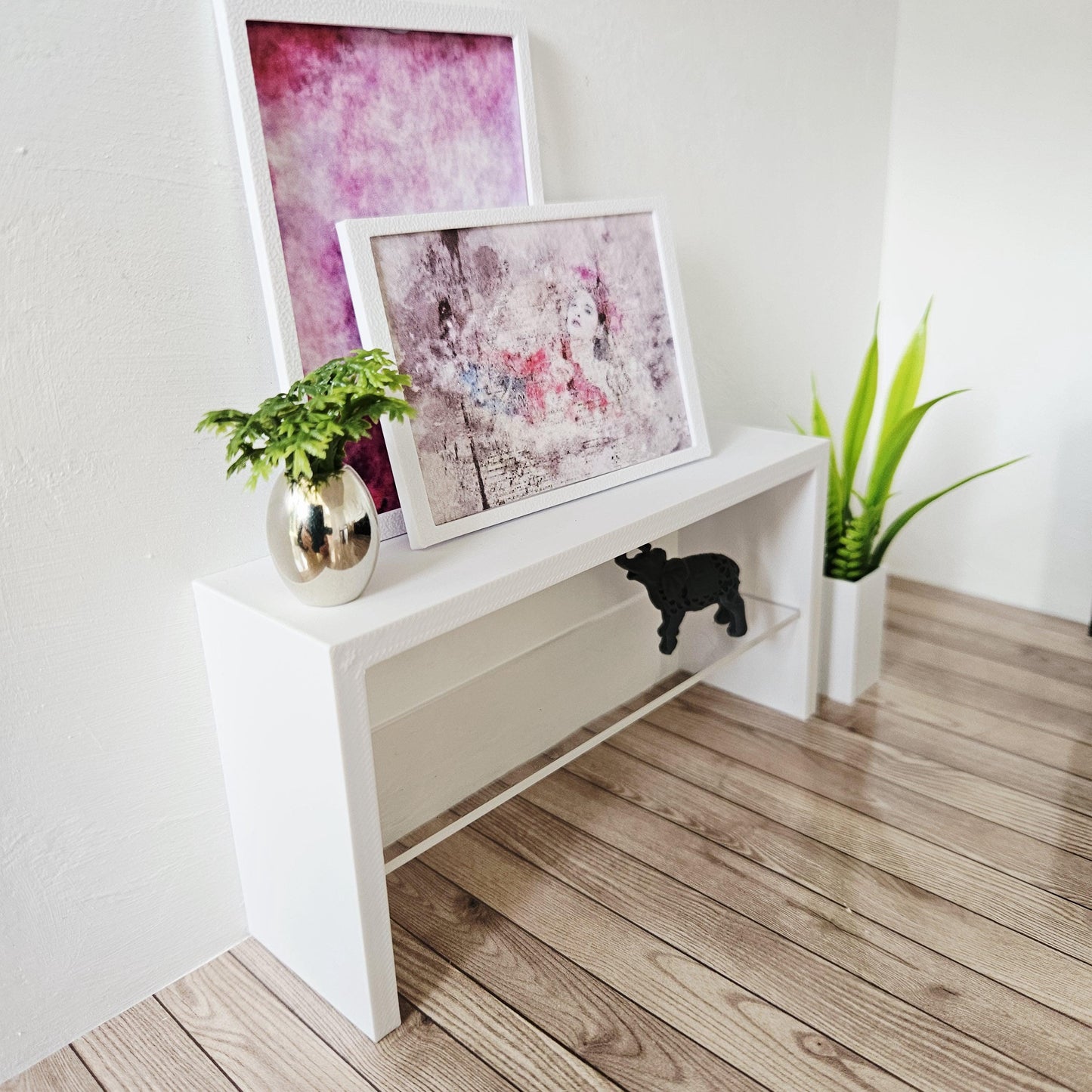 Modern Dollhouse Console Table with Clear Acrylic Shelf – 1:12 Scale Miniature Furniture