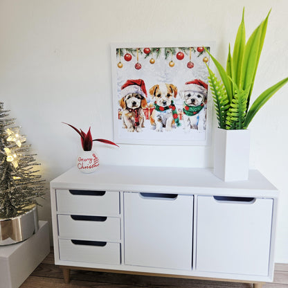 Three Puppies Christmas Wall Art | 1:12 scale dolls house miniature