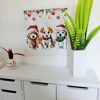 Three Puppies Christmas Wall Art – alternate view 2 | 1:12 scale dolls house miniature