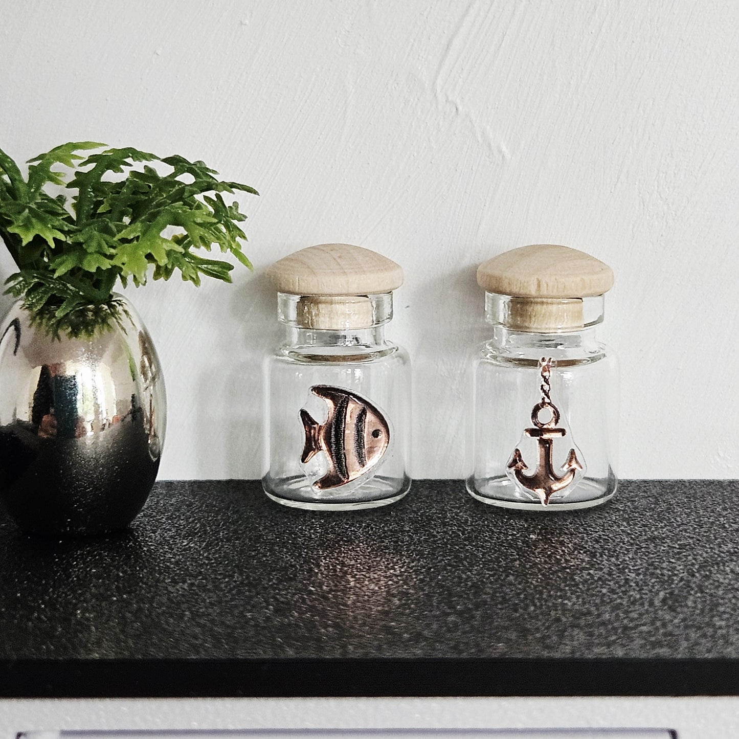 Dolls House Nautical Jars: Miniature Fish & Anchor Vases, 12th Scale (Set of 2)