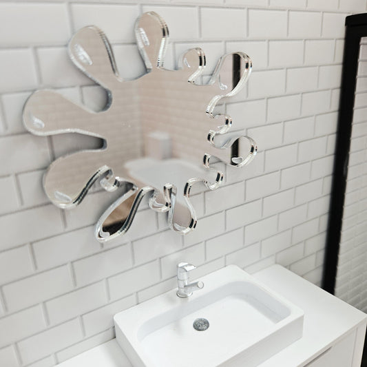 Dolls House Splash Mirror – Silver Acrylic | 1:12 Scale Miniature