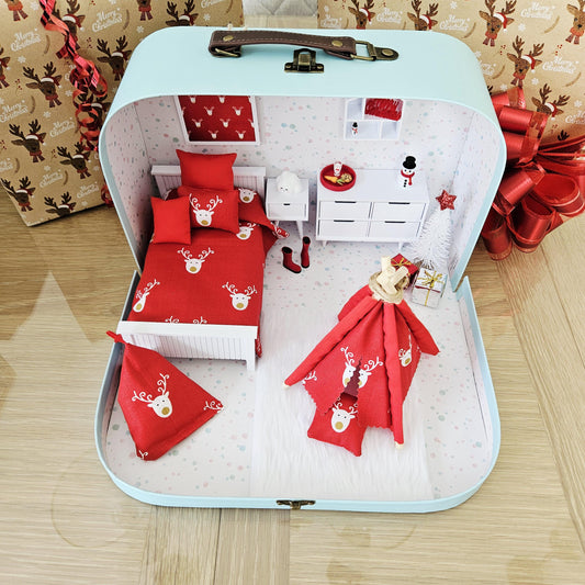 Dolls House Christmas Reindeers Travel Suitcase, 12th Scale, Miniature