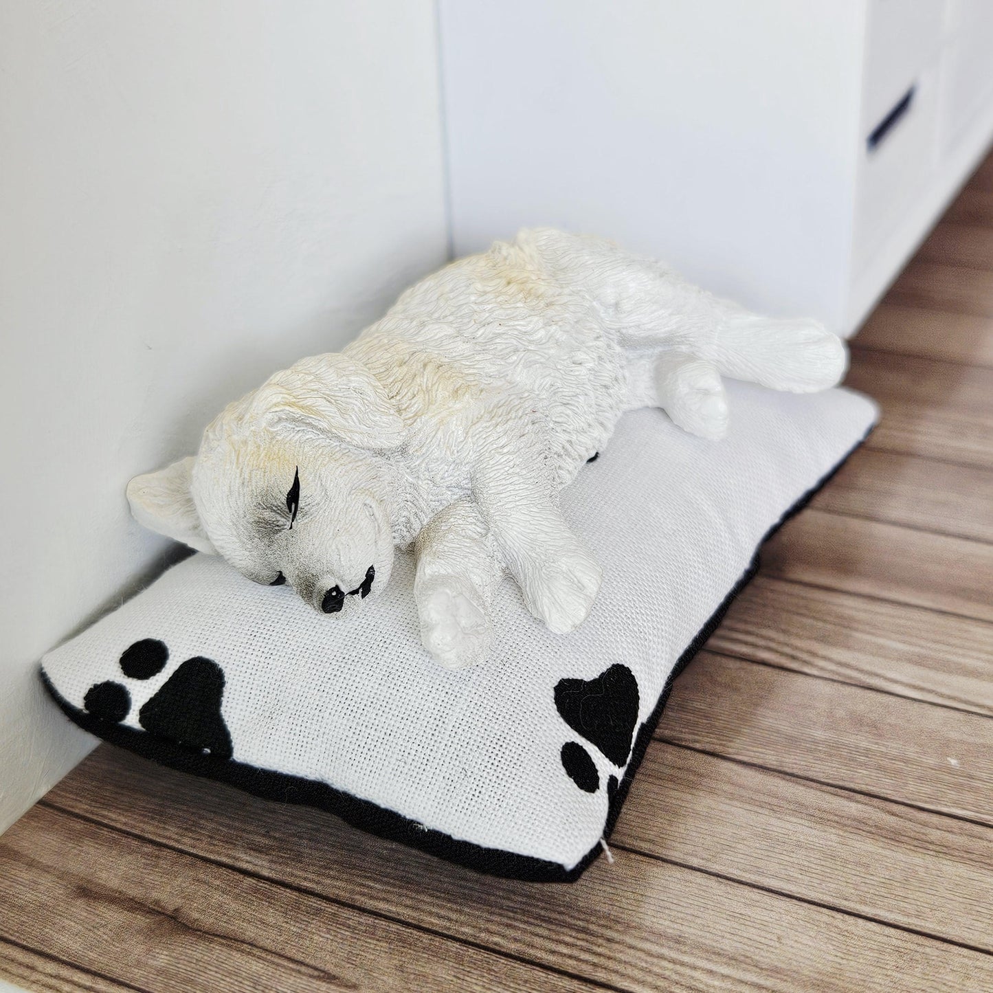 Dolls House Fabric Dog Bed with Paw Prints Design, 12th Scale, Miniature Pet Bed