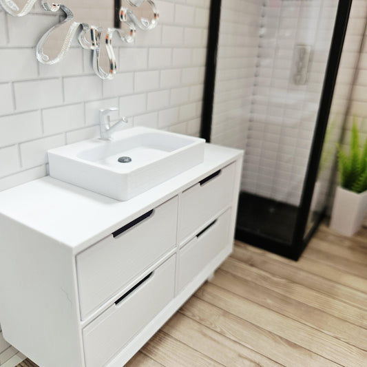 Dolls House Bathroom Vanity Includes Large thin rectangle sink, Colour Choices Available, 12th Scale Miniature
