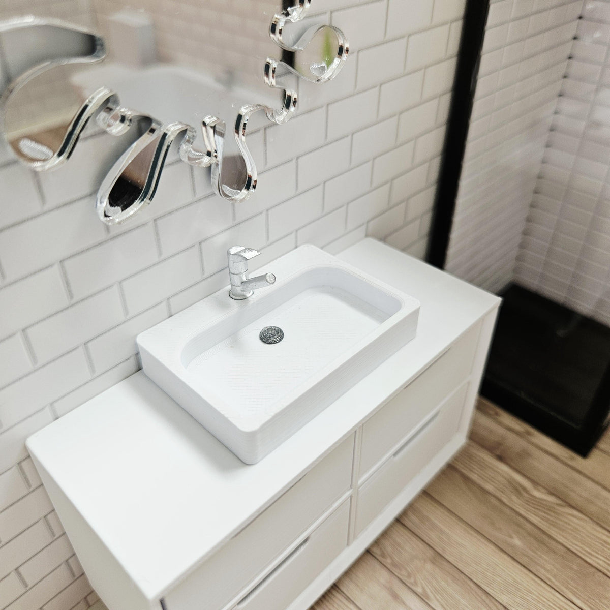 Dolls House Bathroom Vanity Includes Large thin rectangle sink, Colour Choices Available, 12th Scale Miniature