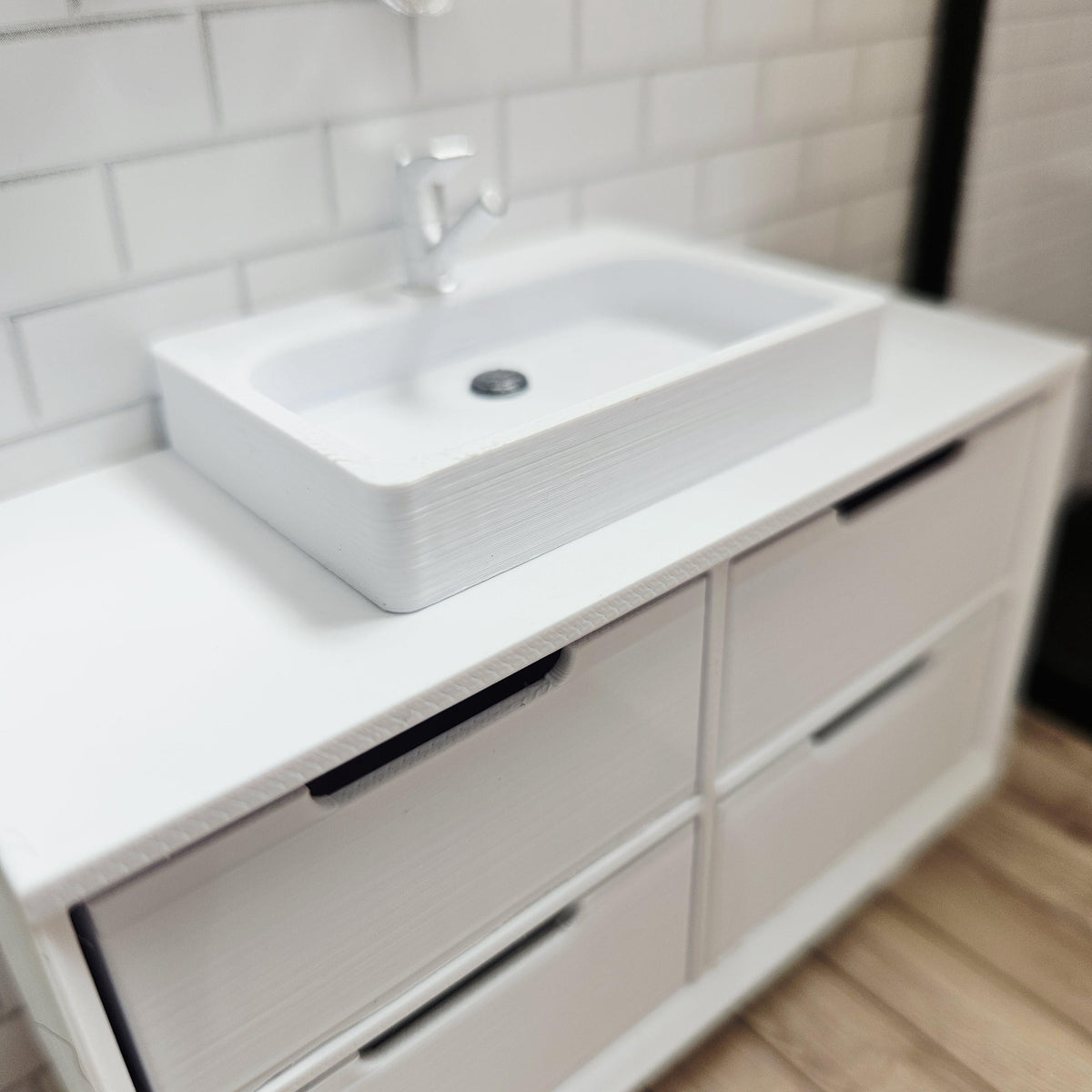 Dolls House Bathroom Vanity Includes Large thin rectangle sink, Colour Choices Available, 12th Scale Miniature