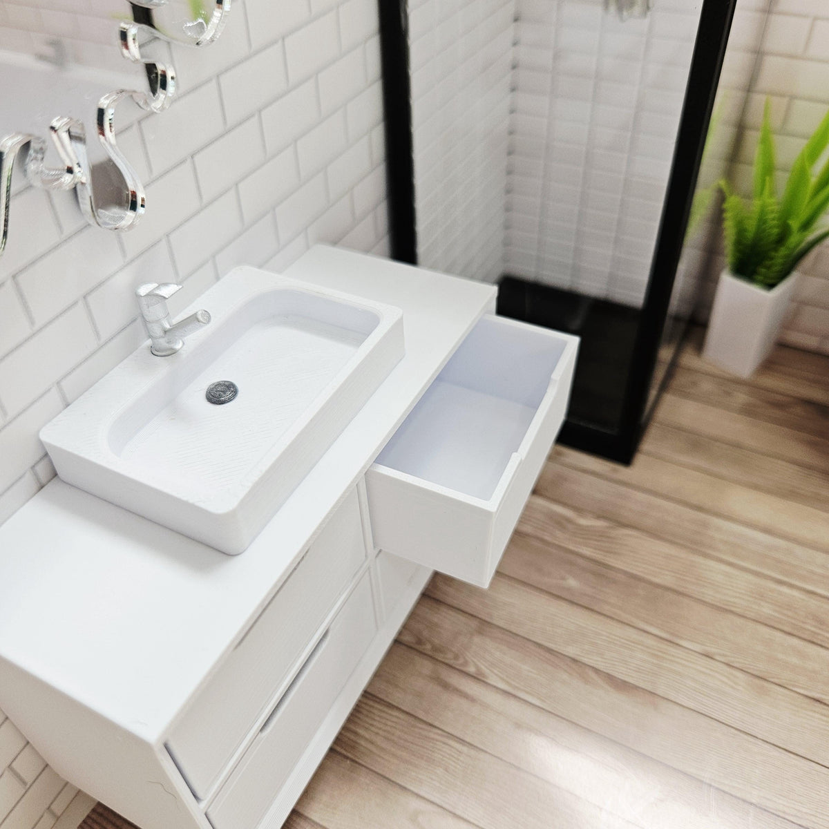 Dolls House Bathroom Vanity Includes Large thin rectangle sink, Colour Choices Available, 12th Scale Miniature