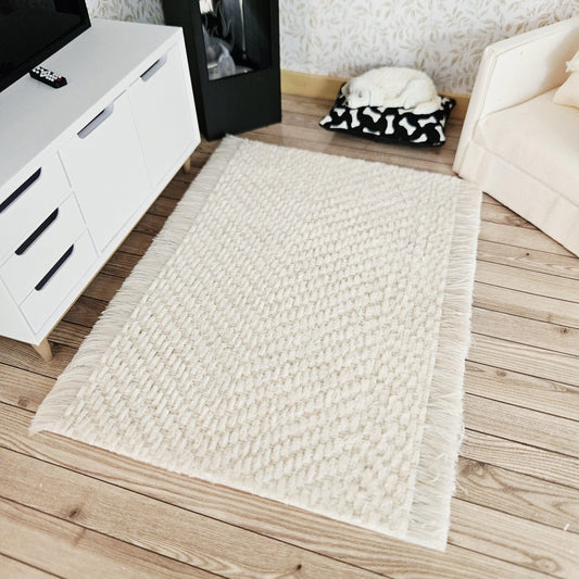 Light beige Herringbone Rug | 1:12th Scale | Miniature Rug