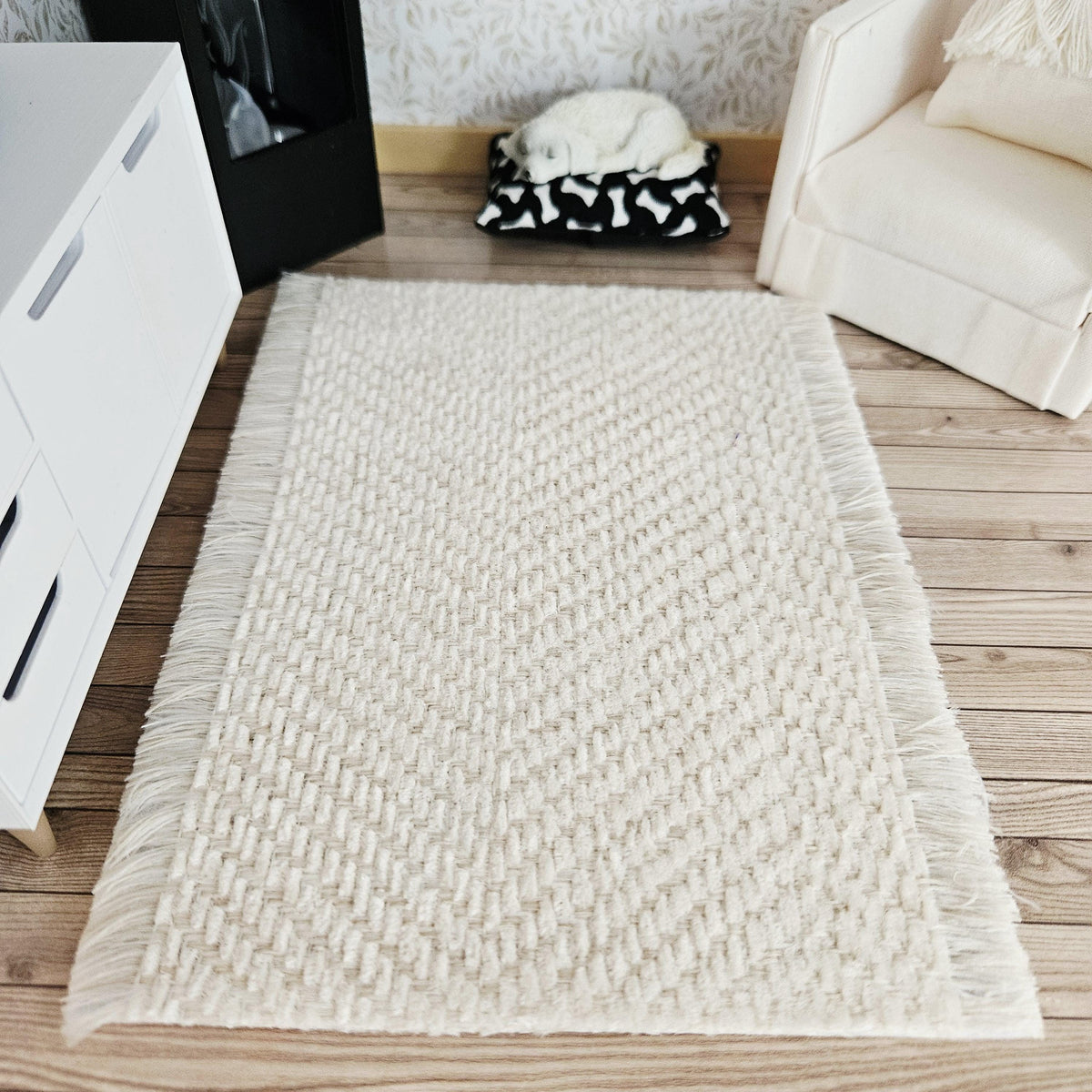 Light beige Herringbone Rug | 1:12th Scale | Miniature Rug