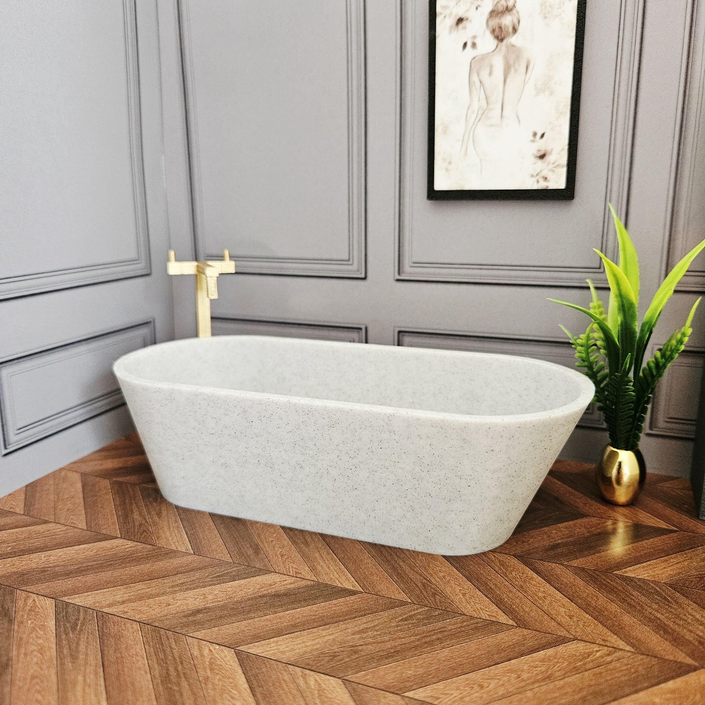 Dolls House Modern Bathtub, Freestanding Tap, 1:12 Scale