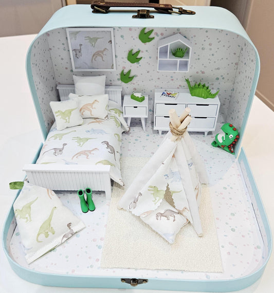 Dinosaur Dolls House in a Travel Suitcase, 12th Scale Miniature