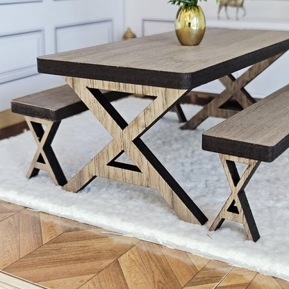 Walnut Dining Table & Bench Set – alternate view 14 | 1:12 scale dolls house miniature