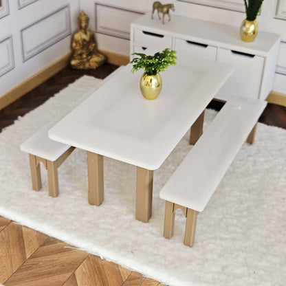 Dining Table & Bench Set – alternate view 2 | 1:12 scale dolls house miniature