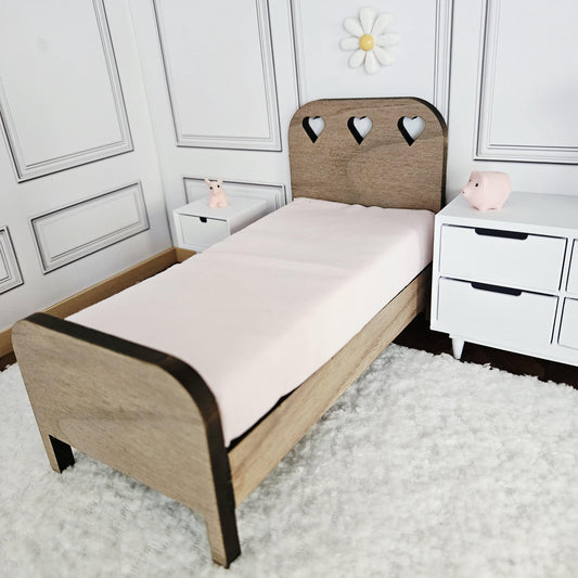 Walnut Single Bed with Heart Detail | 1:12 scale dolls house miniature