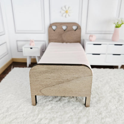 Walnut Single Bed with Heart Detail – alternate view 6 | 1:12 scale dolls house miniature