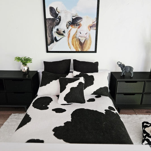Cow Print Double Bedding Set | 1:12 scale dolls house miniature