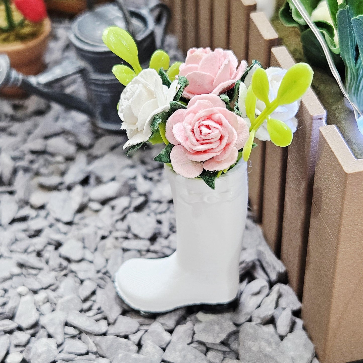 Wellington Boot with Roses | Dolls House Flower Display | 1:12 Scale