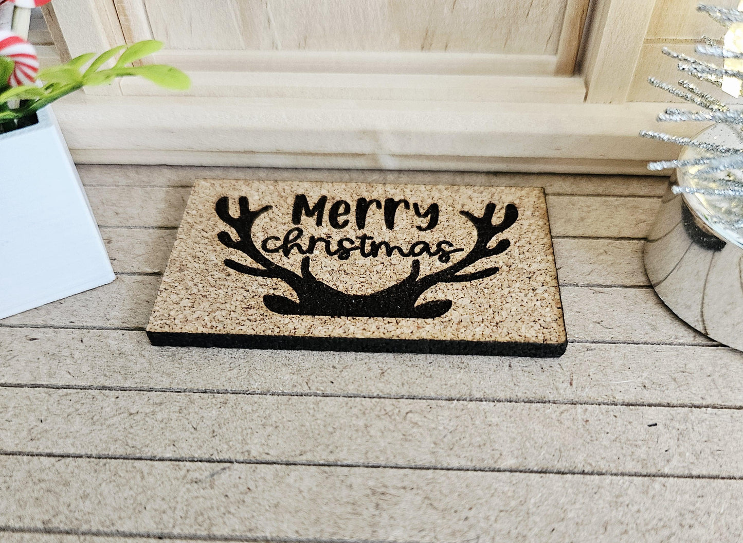 Dolls House Christmas Cork Doormat | 1:12 Scale | 6 Festive Designs