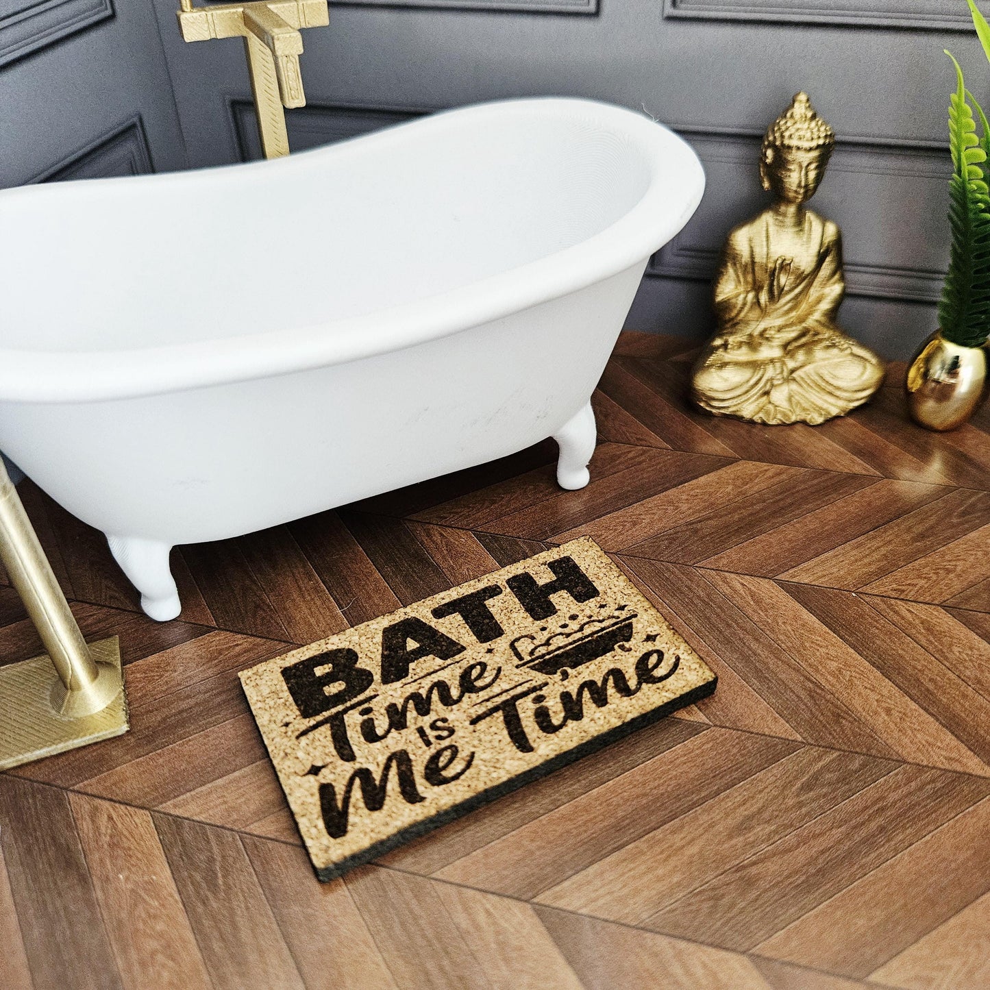 Engraved Cork Bath Mat Set | Dolls House Miniature, 1:12 Scale