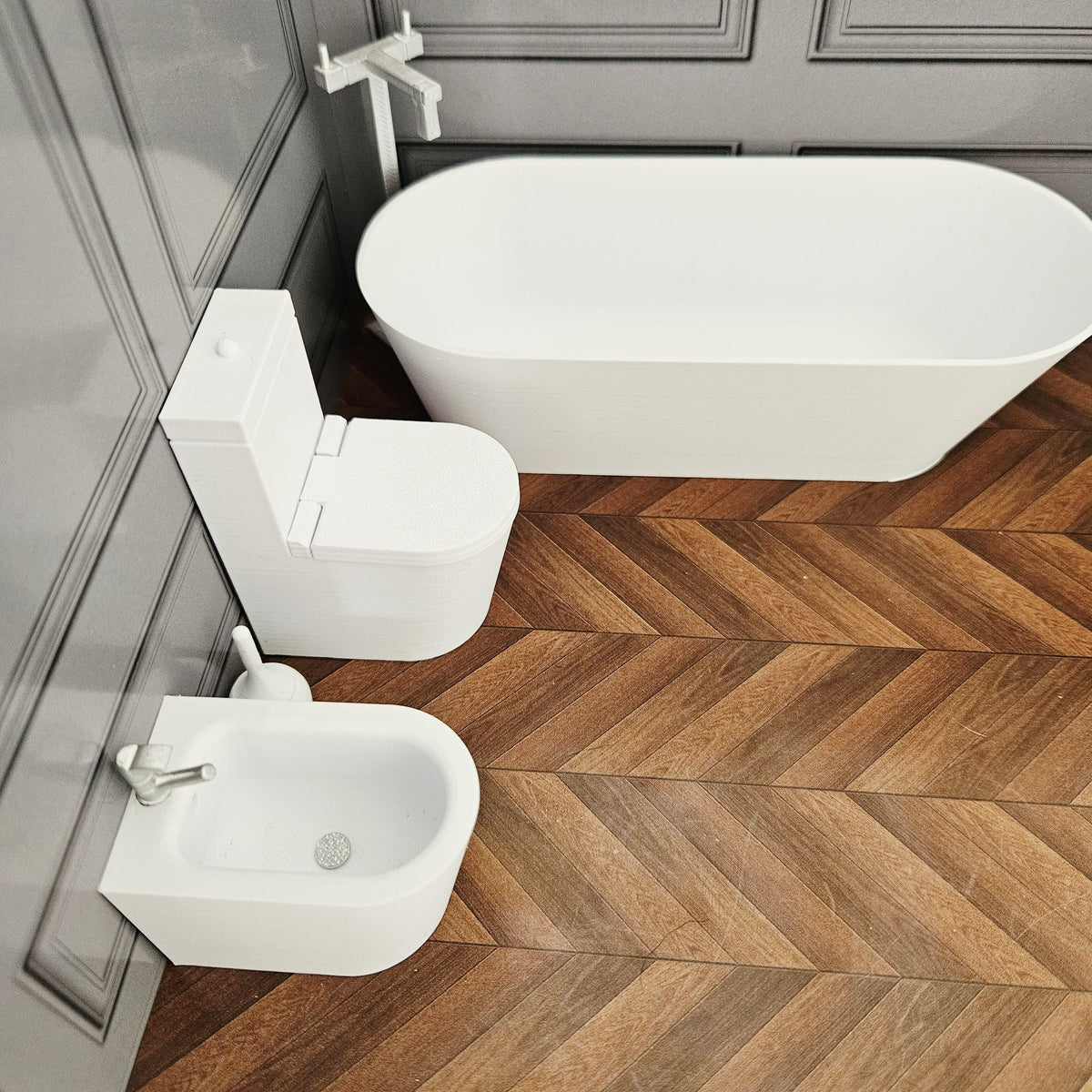 Modern Dolls House Bidet | Euro Style | Gold, Silver or Black Tap | 1:12 Scale