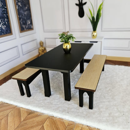 Dining Table & Bench Set | 1:12 scale dolls house miniature
