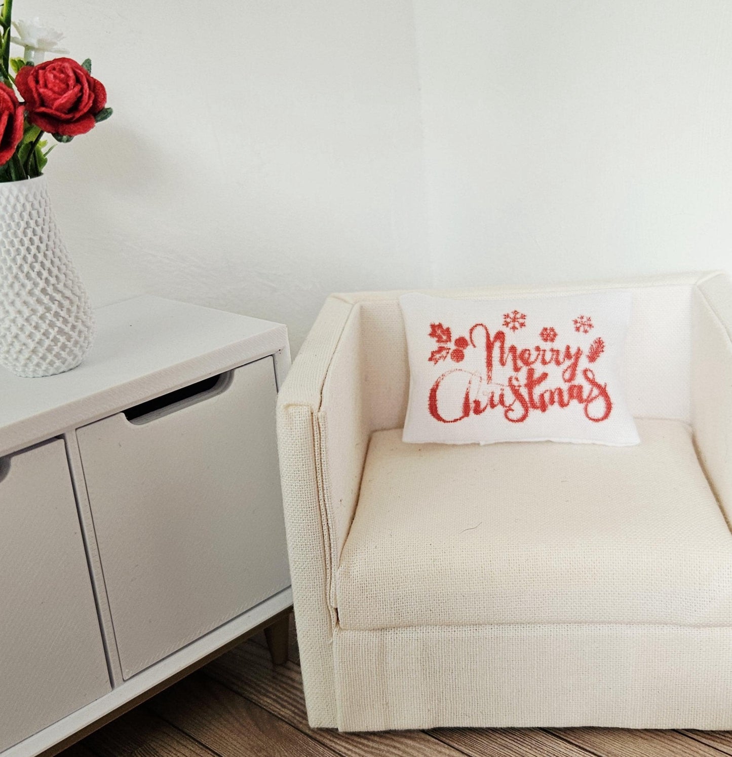 Dolls house Merry Christmas Cushion, 12th scale cushions, miniature cushions