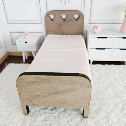 Walnut Single Bed with Heart Detail – alternate view 4 | 1:12 scale dolls house miniature