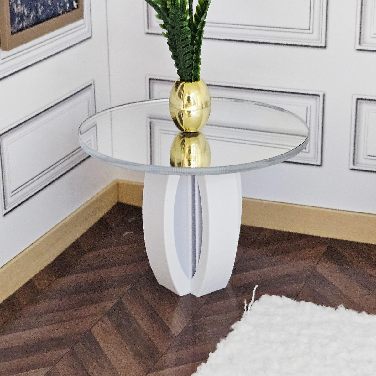 Modern Round Dolls House Table | Mirror or Solid Top | Contemporary Miniature Furniture | 1:12 Scale