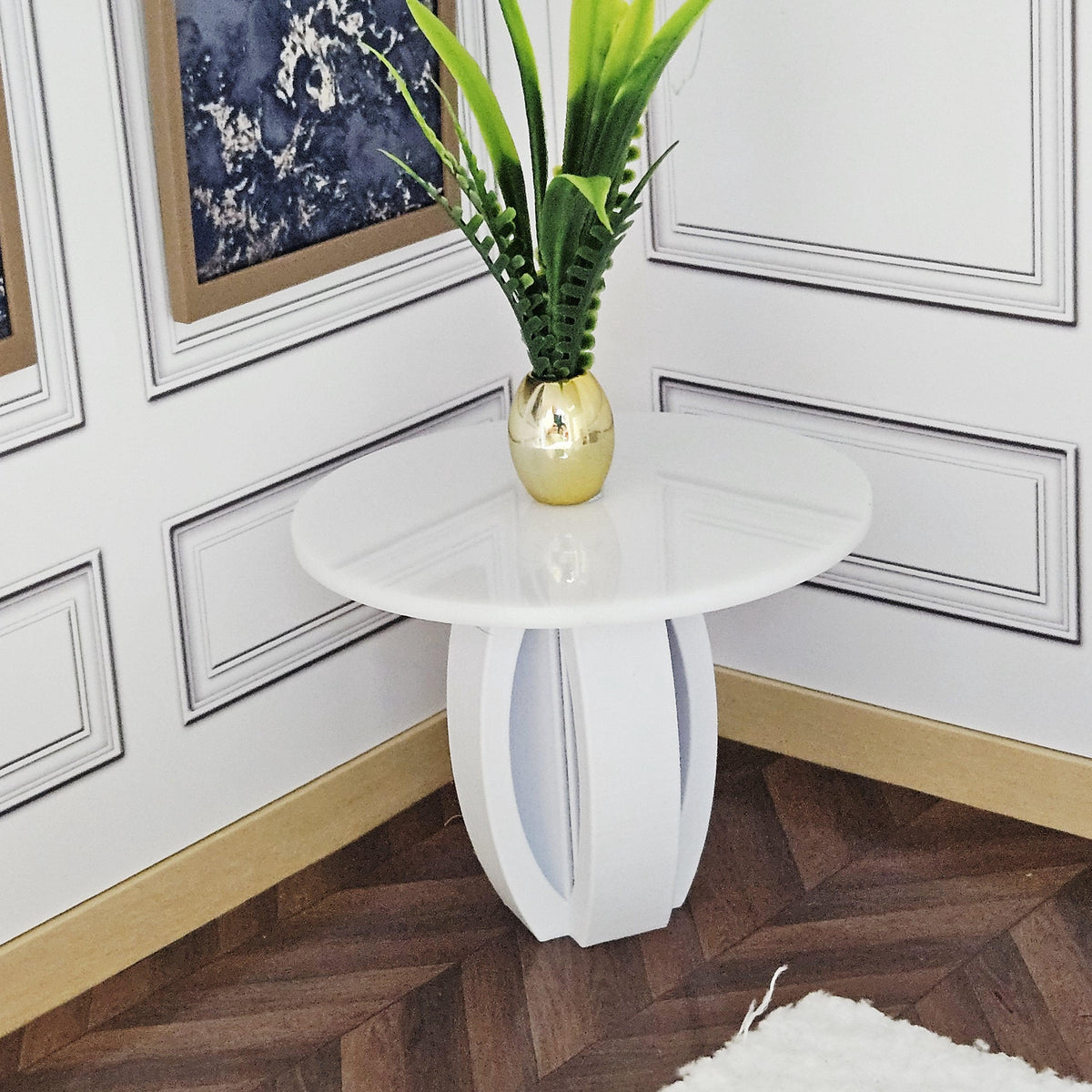 Modern Round Dolls House Table | Mirror or Solid Top | Contemporary Miniature Furniture | 1:12 Scale