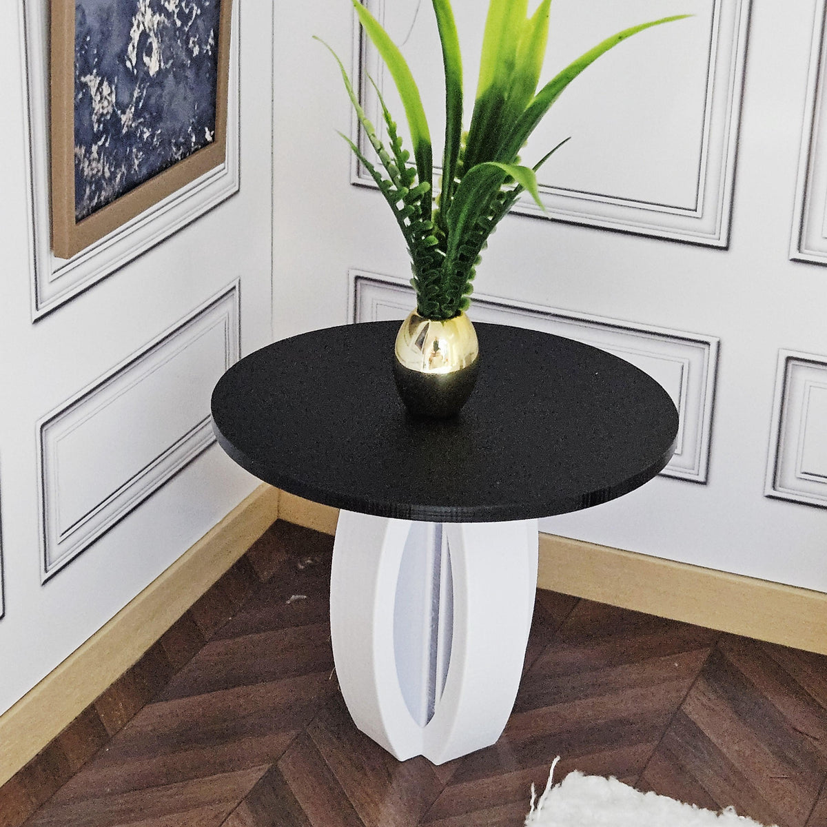 Modern Round Dolls House Table | Mirror or Solid Top | Contemporary Miniature Furniture | 1:12 Scale
