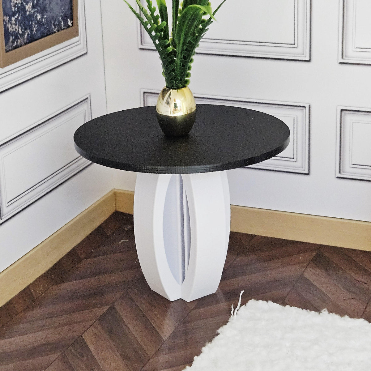 Modern Round Dolls House Table | Mirror or Solid Top | Contemporary Miniature Furniture | 1:12 Scale