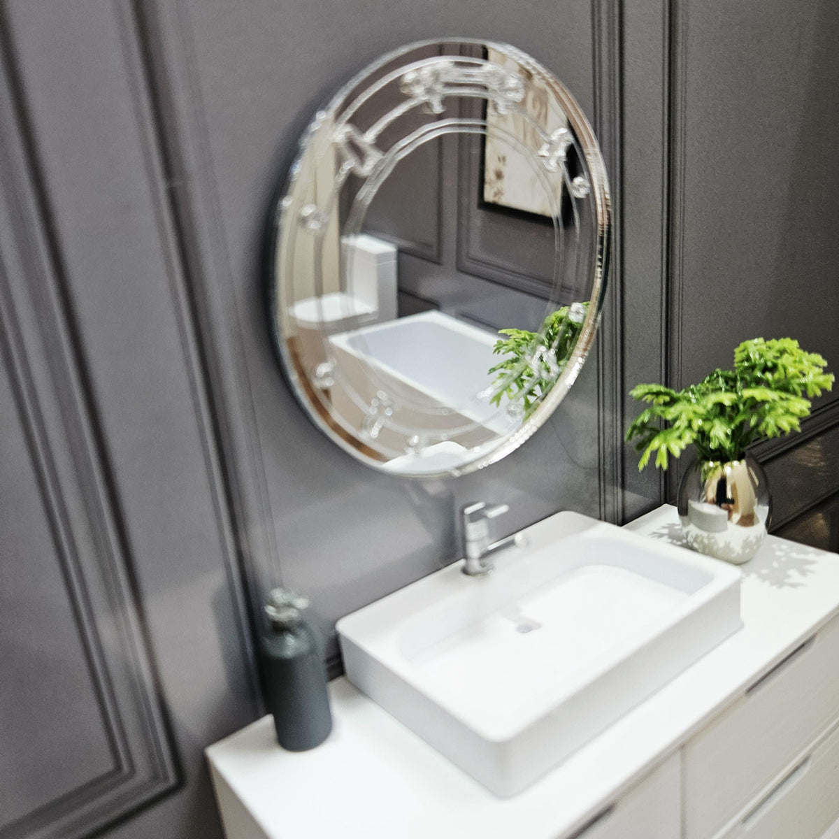 Dolls House Porthole Mirror | Engraved Round Wall Mirror | 1:12 Scale Miniature