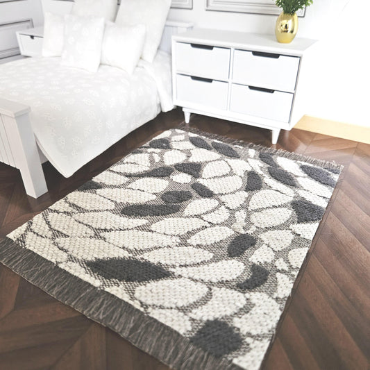 Dolls House Modern Dark Grey and White Pattern Rug