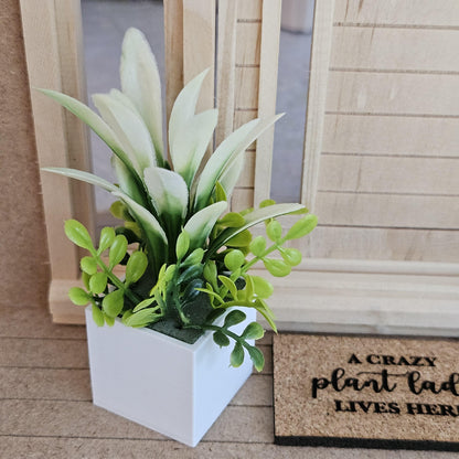 Plant Pot with Green & White Plants – alternate view 2 | 1:12 scale dolls house miniature