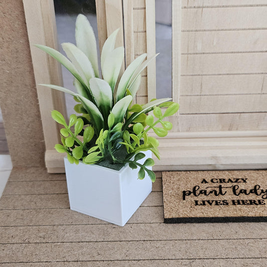 Dolls House Coloured Plant Pot with Green & White Plant | Modern Indoor Plant | 1:12 Scale
