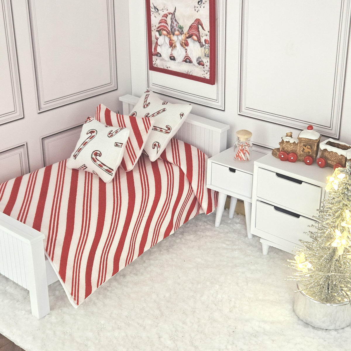 Candy Cane Single Bedding Set | 1:12 scale dolls house miniature