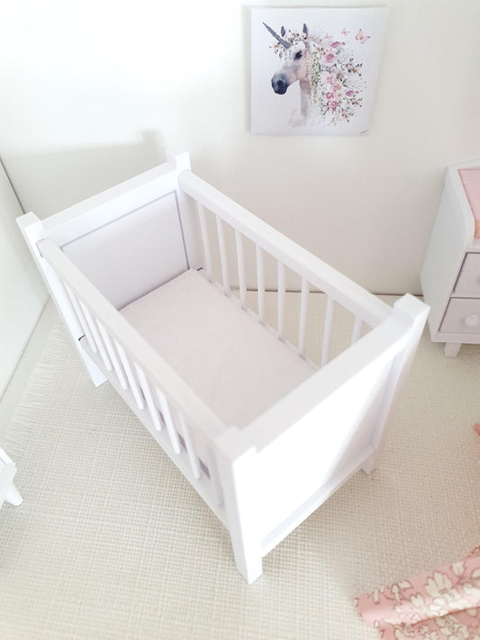 Modern Cot with Polka Dot Mattress – alternate view 2 | 1:12 scale dolls house miniature