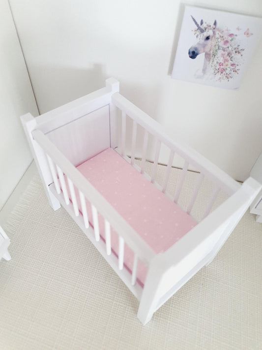 Modern Cot with Polka Dot Mattress | 1:12 scale dolls house miniature