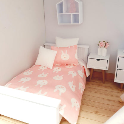 Pink Rabbit Junior Bedding Set | 1:12 scale dolls house miniature