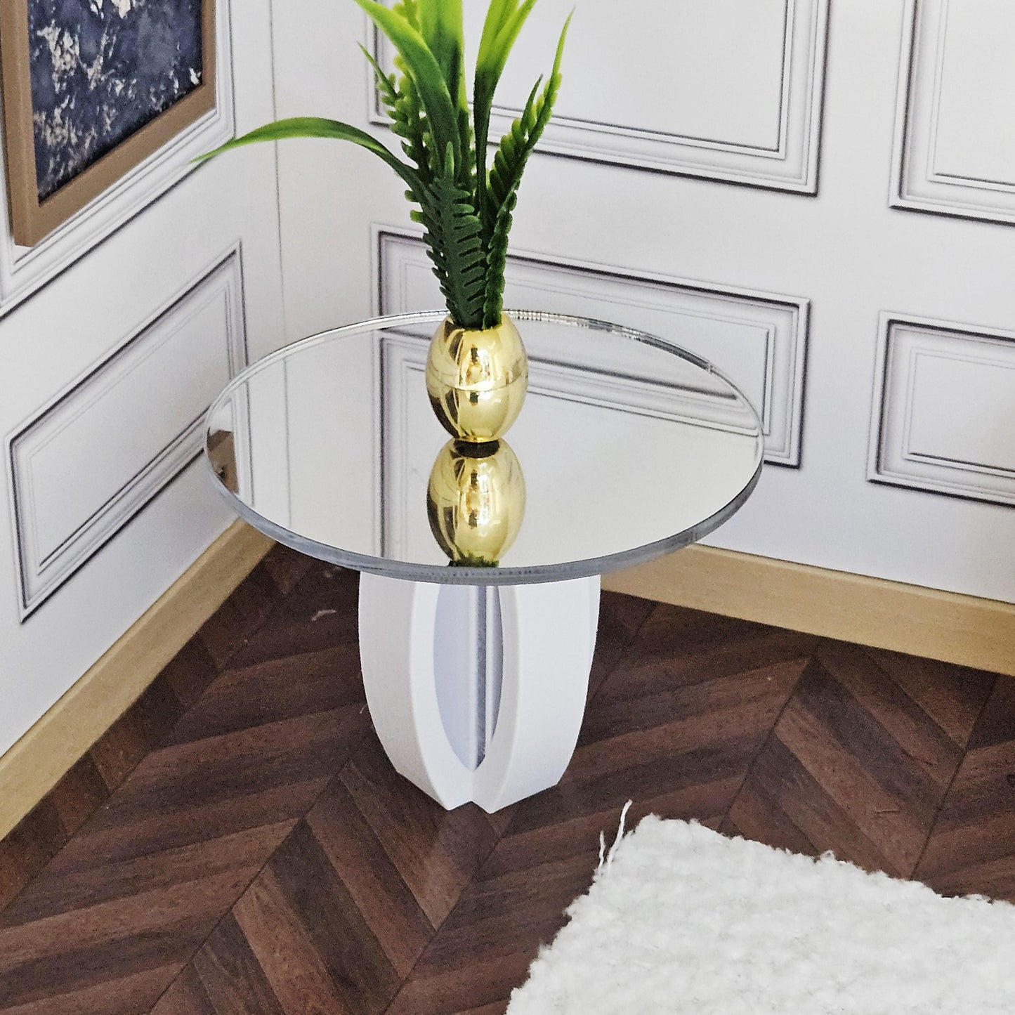 Modern Round Dolls House Table | Mirror or Solid Top | Contemporary Miniature Furniture | 1:12 Scale