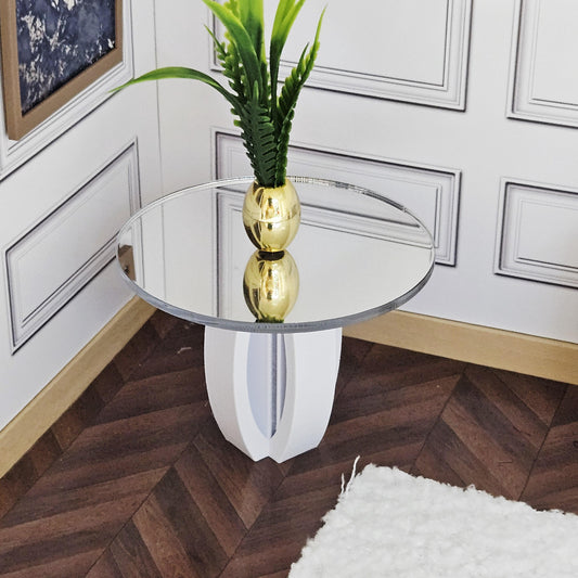 Modern Round Dolls House Table | Mirror or Solid Top | Contemporary Miniature Furniture | 1:12 Scale
