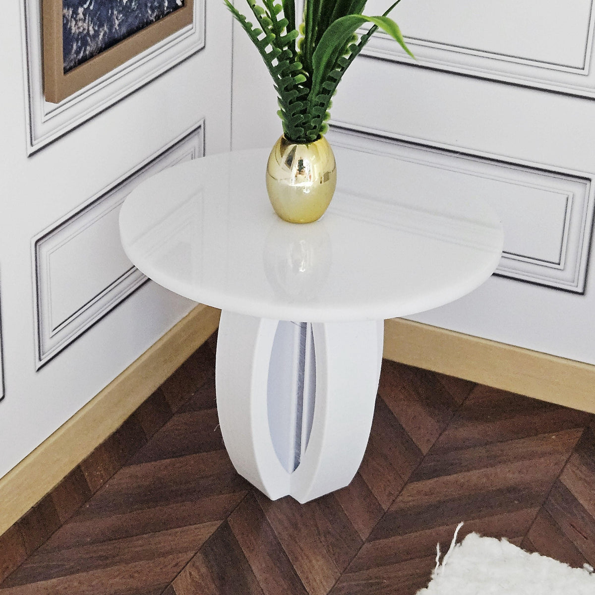 Modern Round Dolls House Table | Mirror or Solid Top | Contemporary Miniature Furniture | 1:12 Scale