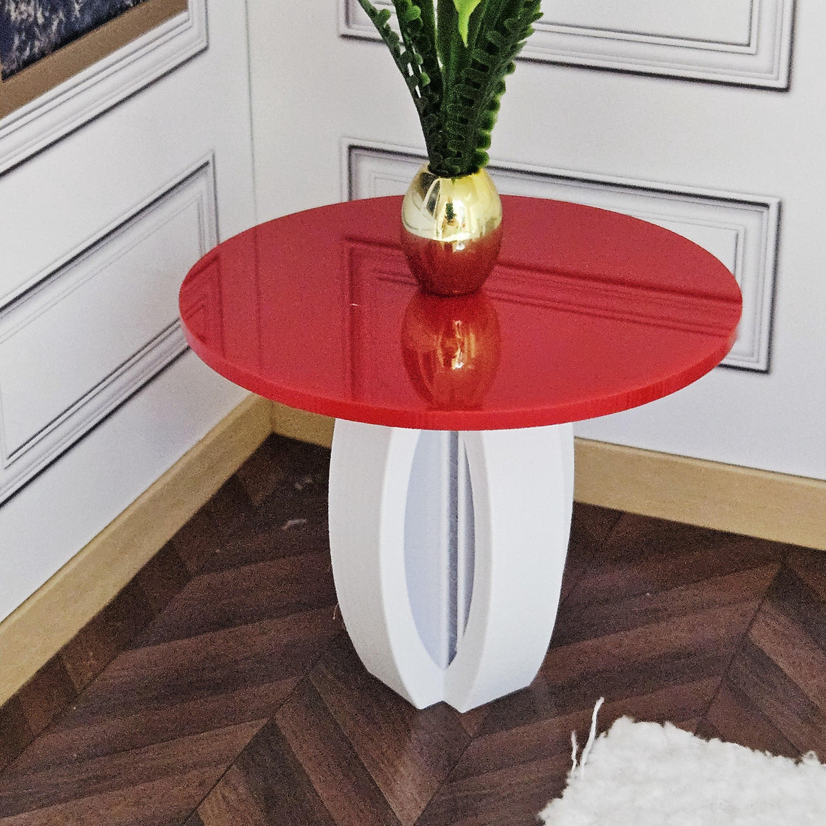 Modern Round Dolls House Table | Mirror or Solid Top | Contemporary Miniature Furniture | 1:12 Scale