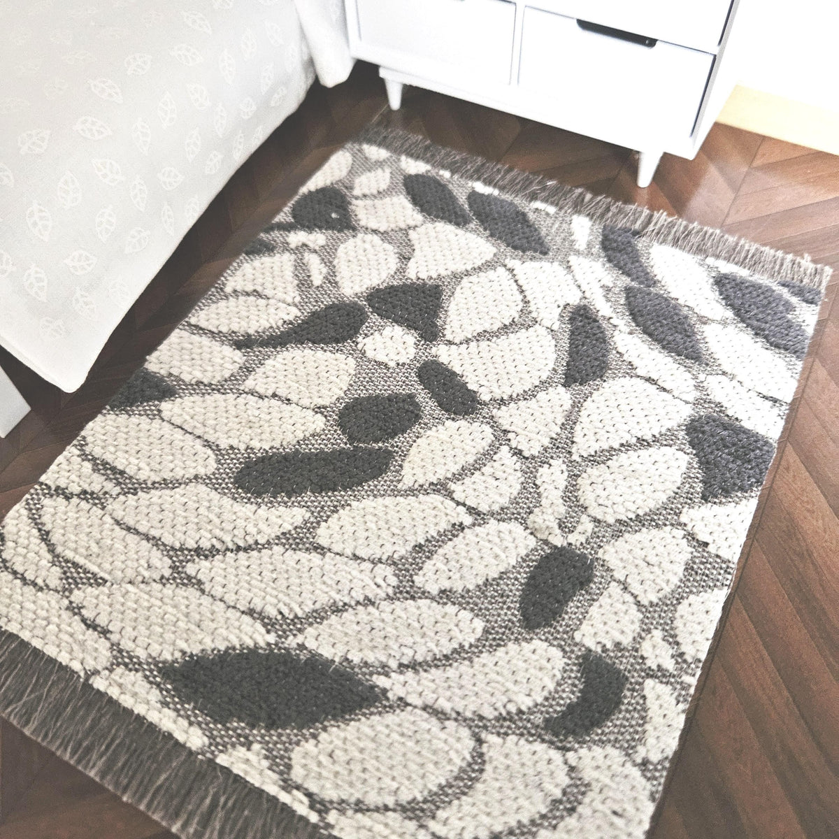 Dolls House Modern Dark Grey and White Pattern Rug