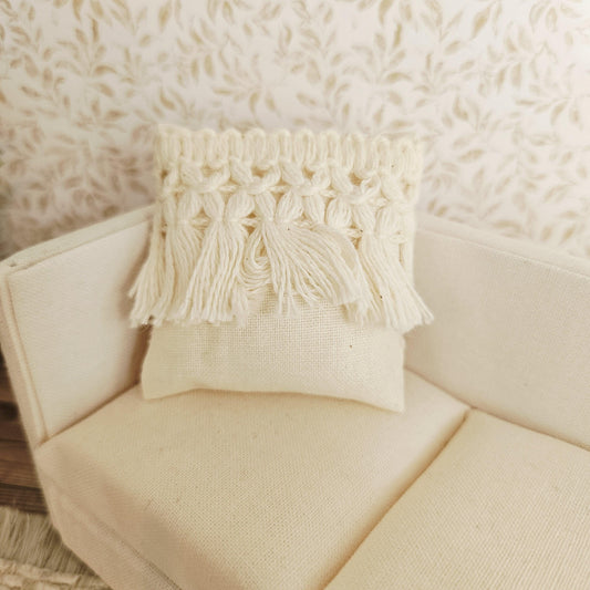 Cream/White Boho Cushion | 1:12 scale dolls house miniature
