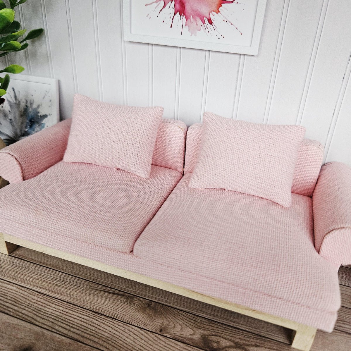 Pink Modern Sofa with 2 Cushions – alternate view 6 | 1:12 scale dolls house miniature