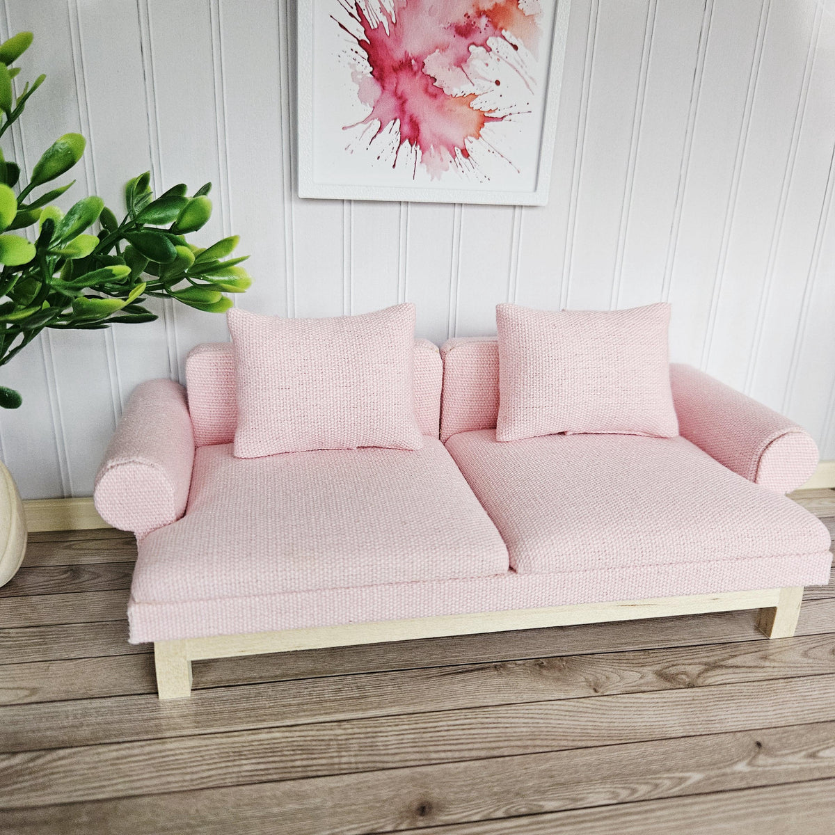 Pink Modern Sofa with 2 Cushions – alternate view 7 | 1:12 scale dolls house miniature